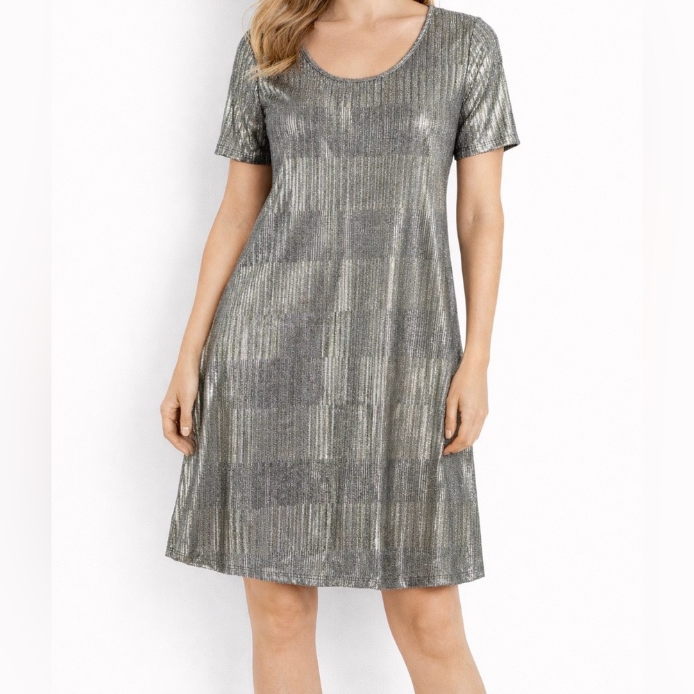 Espresso Metallic Silver Shimmer Party Dress Size M